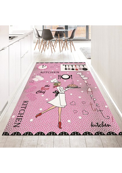 Dijital Baskılı Kaymaz Taban Yıkanabilir Mutfak Halısı Yolluk, V-Mutfak-03-Pembe,