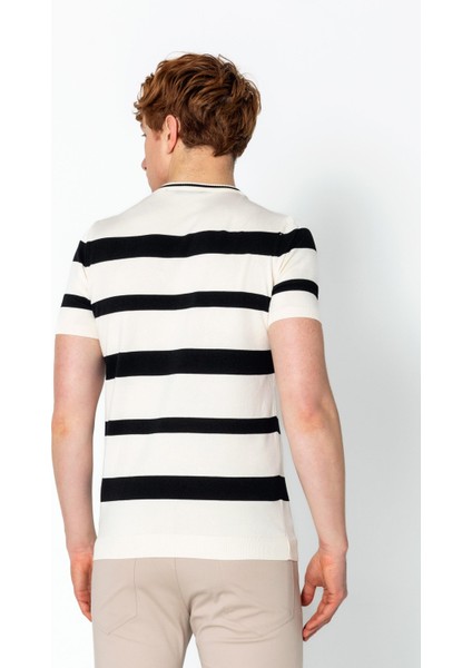 Erkek Fit Rahat Altı Kolları Lastikli Bisiklet Yaka Çizgili T-Shirt indirimleri