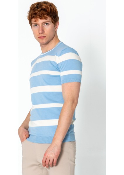 Erkek Fit Rahat Altı Kolları Lastikli Bisiklet Yaka Çizgili T-Shirt modelleri