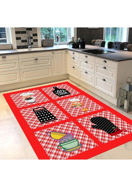 Dijital Baskılı Kaymaz Taban Yıkanabilir Mutfak Halısı Yolluk, V-Mutfak-43-Kırmızı, fiyatları