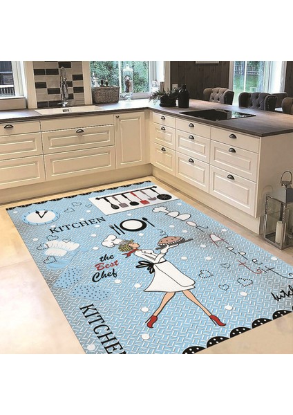 Dijital Baskılı Kaymaz Taban Yıkanabilir Mutfak Halısı Yolluk, V-Mutfak-03-Mavi, fiyatları