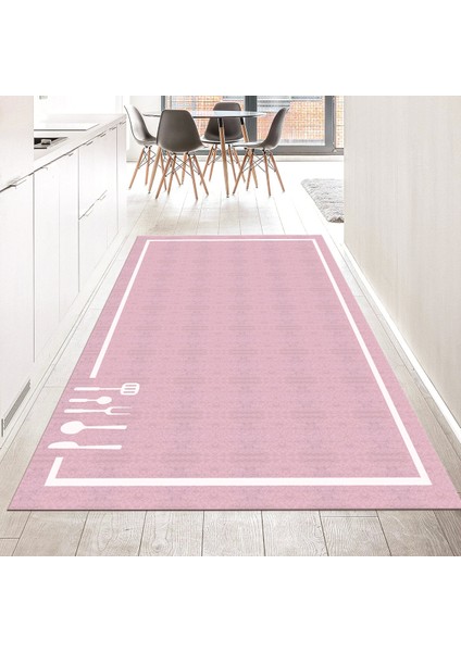Dijital Baskılı Kaymaz Taban Yıkanabilir Mutfak Halısı Yolluk, V-Mutfak-06-Pembe,