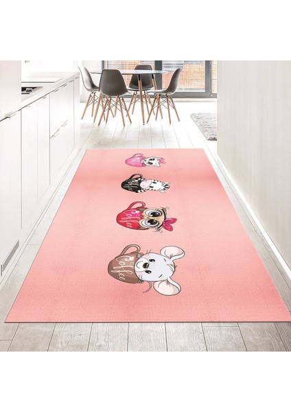 Dijital Baskılı Kaymaz Taban Yıkanabilir Mutfak Halısı Yolluk, V-Mutfak-07-Pembe,