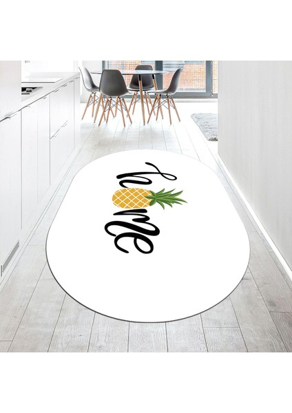 Dijital Baskılı Kaymaz Taban Yıkanabilir Oval Mutfak Halısı Yolluk, V-O-Mutfak-31-Beyaz,