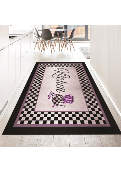 Dijital Baskılı Kaymaz Taban Yıkanabilir Mutfak Halısı Yolluk, V-Mutfak-48-Mor,