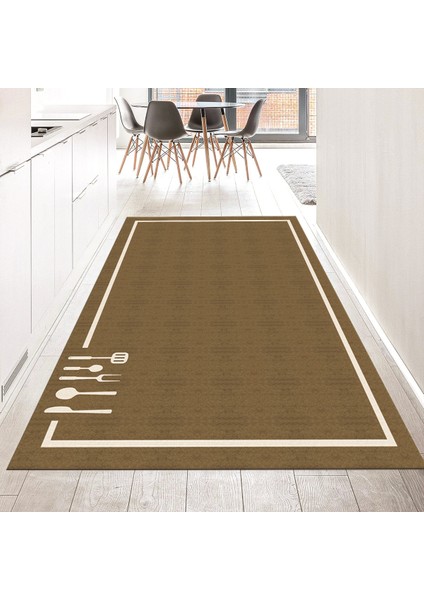 Dijital Baskılı Kaymaz Taban Yıkanabilir Mutfak Halısı Yolluk, V-Mutfak-06-Kahve,