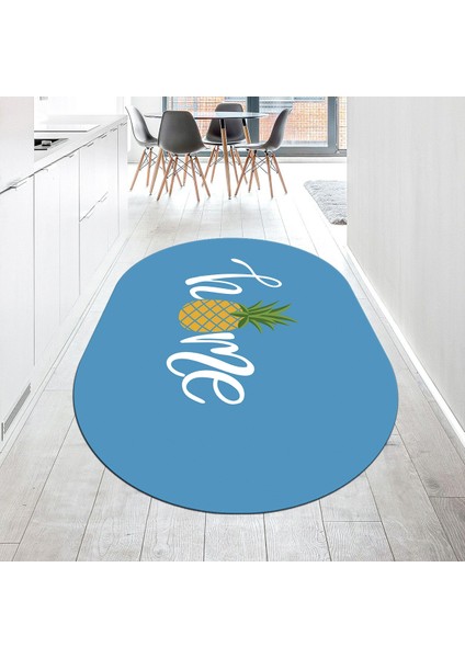 Dijital Baskılı Kaymaz Taban Yıkanabilir Oval Mutfak Halısı Yolluk, V-O-Mutfak-31-Mavi,