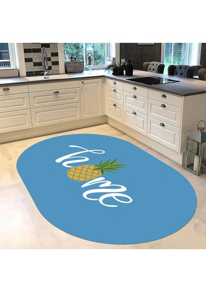 Dijital Baskılı Kaymaz Taban Yıkanabilir Oval Mutfak Halısı Yolluk, V-O-Mutfak-31-Mavi, fiyatları