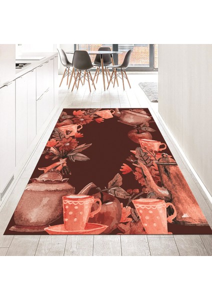 Dijital Baskılı Kaymaz Taban Yıkanabilir Mutfak Halısı Yolluk, V-Mutfak-25-Bordo,