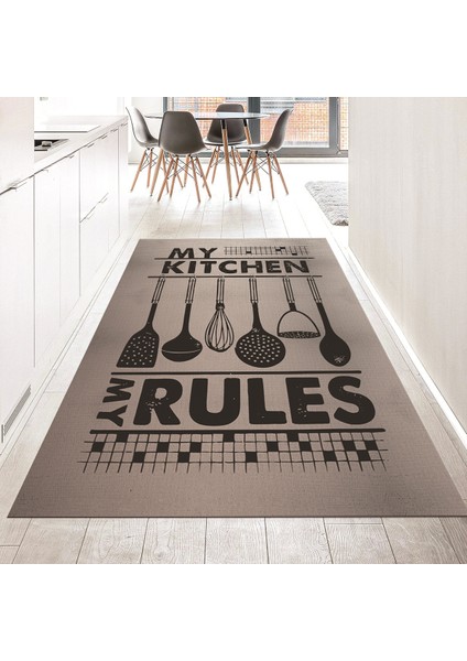 Dijital Baskılı Kaymaz Taban Yıkanabilir Mutfak Halısı Yolluk, V-Mutfak-47-Vizon,