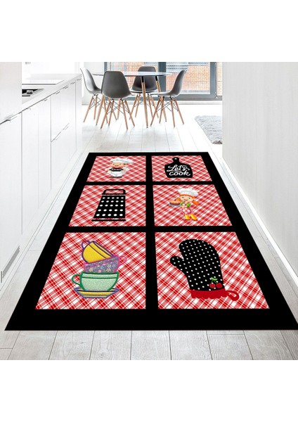 Dijital Baskılı Kaymaz Taban Yıkanabilir Mutfak Halısı Yolluk, V-Mutfak-43-Siyah,