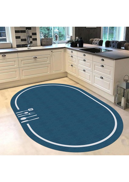 Dijital Baskılı Kaymaz Taban Yıkanabilir Oval Mutfak Halısı Yolluk, V-O-Mutfak-06-Mavi, fiyatları