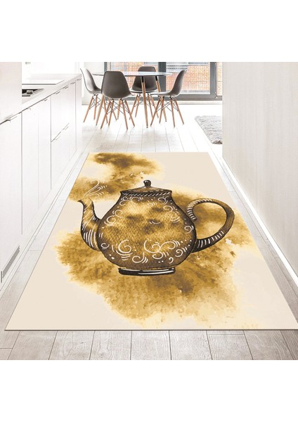 Dijital Baskılı Kaymaz Taban Yıkanabilir Mutfak Halısı Yolluk, V-Mutfak-23-Kahve,