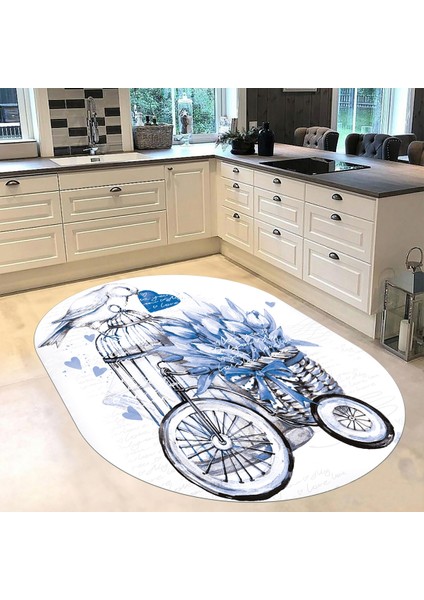 Dijital Baskılı Kaymaz Taban Yıkanabilir Oval Mutfak Halısı Yolluk, V-O-Mutfak-21-Mavi, fiyatları