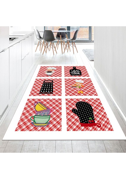 Dijital Baskılı Kaymaz Taban Yıkanabilir Mutfak Halısı Yolluk, V-Mutfak-43-Beyaz,