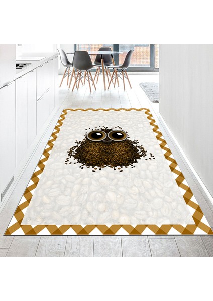 Dijital Baskılı Kaymaz Taban Yıkanabilir Mutfak Halısı Yolluk, V-Mutfak-46-Kahve,