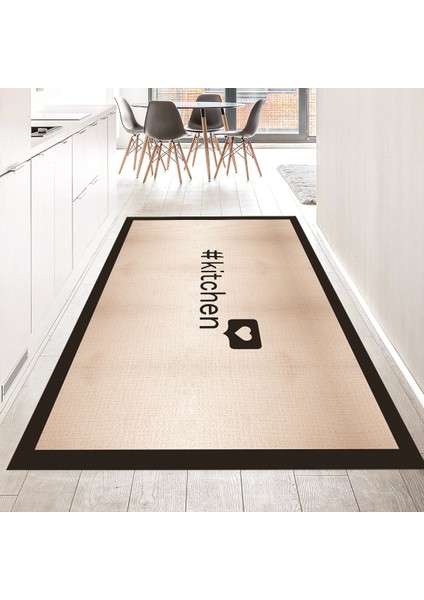 Dijital Baskılı Kaymaz Taban Yıkanabilir Mutfak Halısı Yolluk, V-Mutfak-02-Kahve,