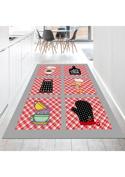 Dijital Baskılı Kaymaz Taban Yıkanabilir Mutfak Halısı Yolluk, V-Mutfak-43-Gri,