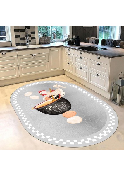 Dijital Baskılı Kaymaz Taban Yıkanabilir Oval Mutfak Halısı Yolluk, V-O-Mutfak-08-Gri, fiyatları