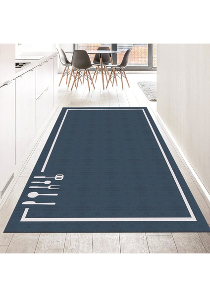 Dijital Baskılı Kaymaz Taban Yıkanabilir Mutfak Halısı Yolluk, V-Mutfak-06-Mavi,