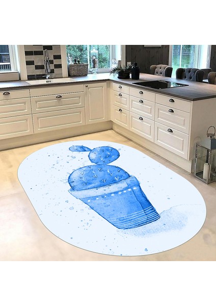 Dijital Baskılı Kaymaz Taban Yıkanabilir Oval Mutfak Halısı Yolluk, V-O-Mutfak-20-Mavi, fiyatları