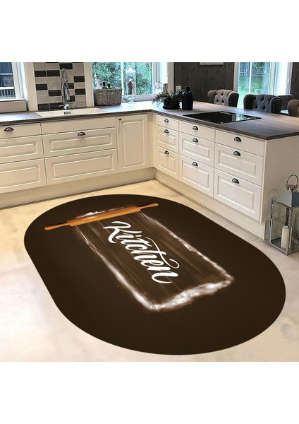 Dijital Baskılı Kaymaz Taban Yıkanabilir Oval Mutfak Halısı Yolluk, V-O-Mutfak-28-Kahve, fiyatları