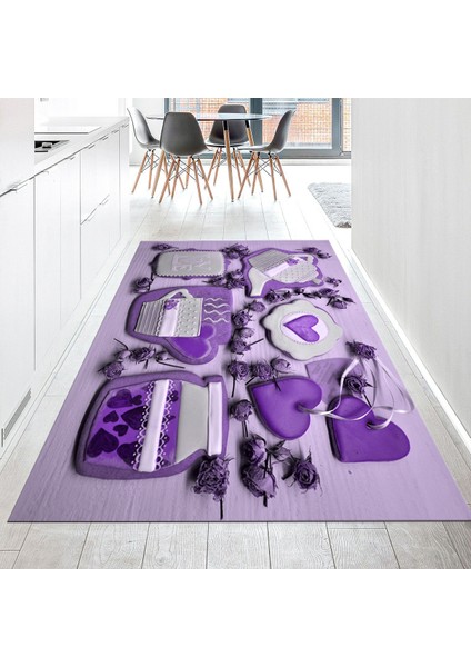Dijital Baskılı Kaymaz Taban Yıkanabilir Mutfak Halısı Yolluk, V-Mutfak-34-Mor,