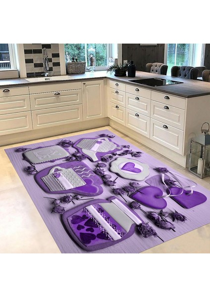 Dijital Baskılı Kaymaz Taban Yıkanabilir Mutfak Halısı Yolluk, V-Mutfak-34-Mor, fiyatları