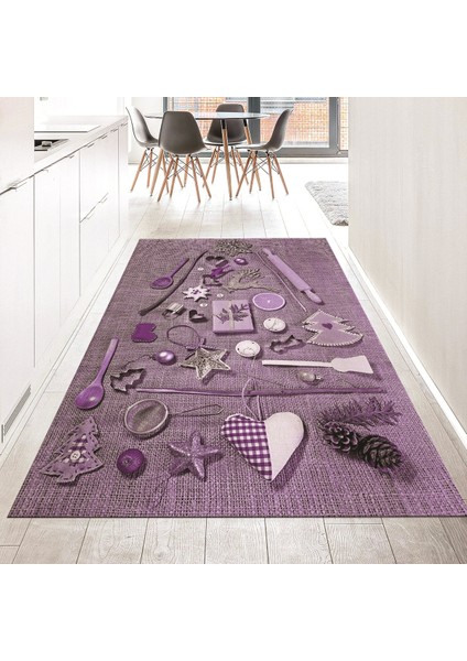 Dijital Baskılı Kaymaz Taban Yıkanabilir Mutfak Halısı Yolluk, V-Mutfak-16-Mor,