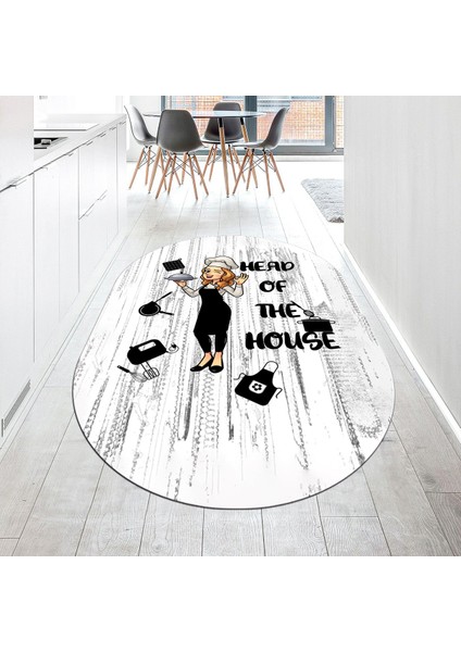 Dijital Baskılı Kaymaz Taban Yıkanabilir Oval Mutfak Halısı Yolluk, V-O-Mutfak-39-Beyaz,