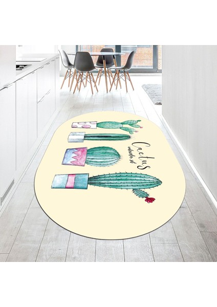 Dijital Baskılı Kaymaz Taban Yıkanabilir Oval Mutfak Halısı Yolluk, V-O-Mutfak-30-Bej,