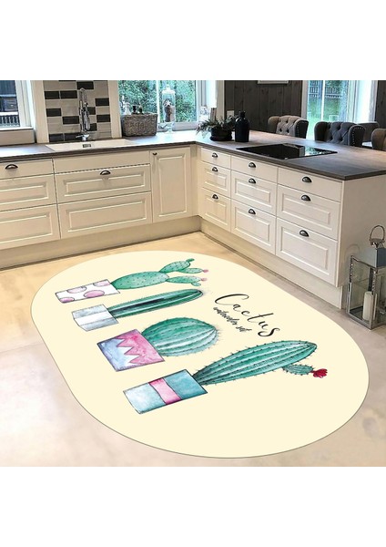 Dijital Baskılı Kaymaz Taban Yıkanabilir Oval Mutfak Halısı Yolluk, V-O-Mutfak-30-Bej,