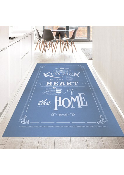 Dijital Baskılı Kaymaz Taban Yıkanabilir Mutfak Halısı Yolluk, V-Mutfak-15-Mavi,