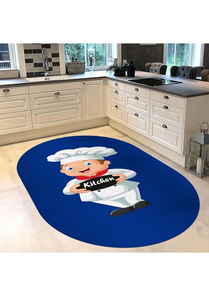 Dijital Baskılı Kaymaz Taban Yıkanabilir Oval Mutfak Halısı Yolluk, V-O-Mutfak-05-Mavi, fiyatları