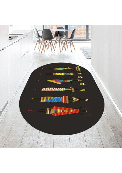 Dijital Baskılı Kaymaz Taban Yıkanabilir Oval Mutfak Halısı Yolluk, V-O-Mutfak-40-Antrasit,