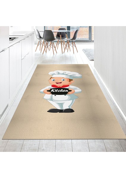 Dijital Baskılı Kaymaz Taban Yıkanabilir Mutfak Halısı Yolluk, V-Mutfak-05-Krem,