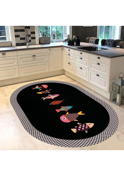 Dijital Baskılı Kaymaz Taban Yıkanabilir Oval Mutfak Halısı Yolluk, V-O-Mutfak-11-Antrasit, fiyatları