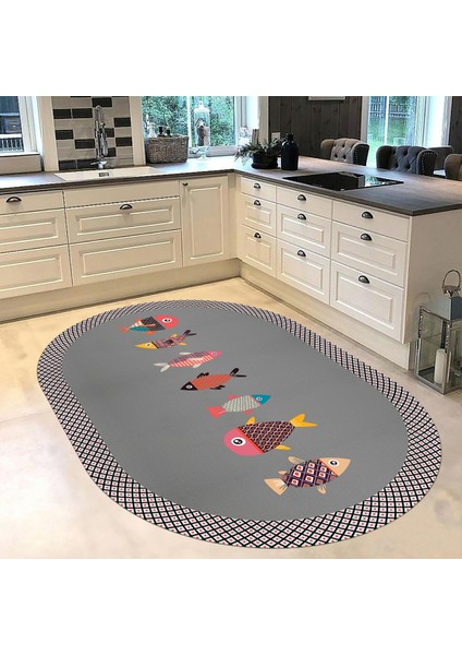 Dijital Baskılı Kaymaz Taban Yıkanabilir Oval Mutfak Halısı Yolluk, V-O-Mutfak-11-Gri, fiyatları