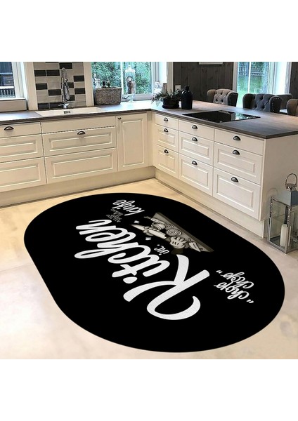 Dijital Baskılı Kaymaz Taban Yıkanabilir Oval Mutfak Halısı Yolluk, V-O-Mutfak-41-Siyah, fiyatları