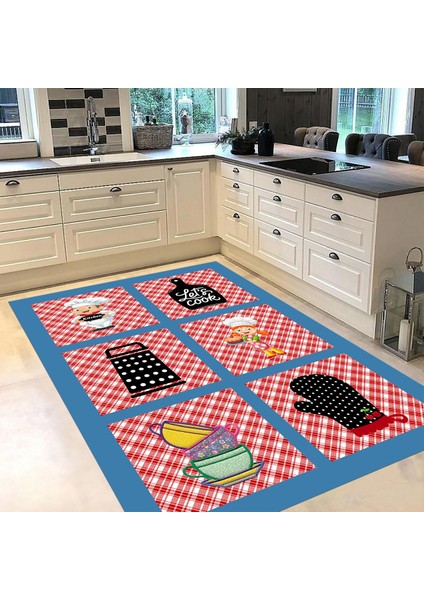 Dijital Baskılı Kaymaz Taban Yıkanabilir Mutfak Halısı Yolluk, V-Mutfak-43-Mavi, fiyatları