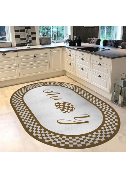 Dijital Baskılı Kaymaz Taban Yıkanabilir Oval Mutfak Halısı Yolluk, V-O-Mutfak-12-Kahve, fiyatları