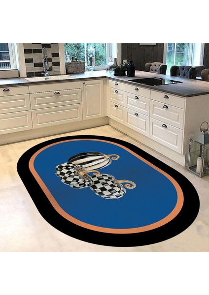Dijital Baskılı Kaymaz Taban Yıkanabilir Oval Mutfak Halısı Yolluk, V-O-Mutfak-13-Mavi, fiyatları