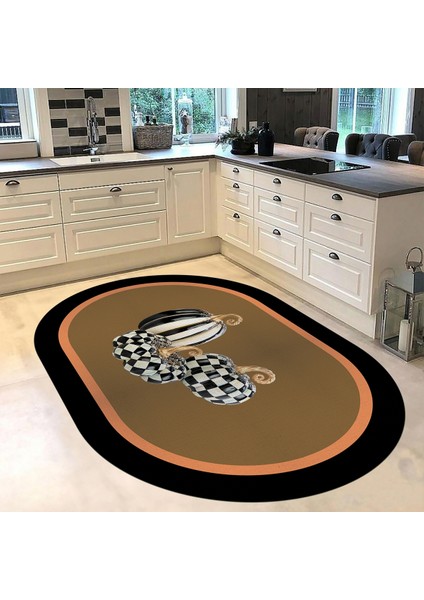 Dijital Baskılı Kaymaz Taban Yıkanabilir Oval Mutfak Halısı Yolluk, V-O-Mutfak-13-Kahve, fiyatları
