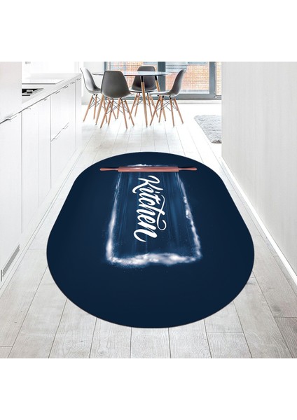 Dijital Baskılı Kaymaz Taban Yıkanabilir Oval Mutfak Halısı Yolluk, V-O-Mutfak-28-Mavi,