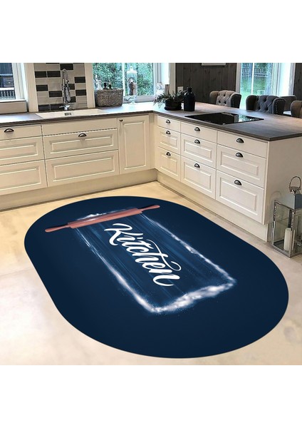 Dijital Baskılı Kaymaz Taban Yıkanabilir Oval Mutfak Halısı Yolluk, V-O-Mutfak-28-Mavi, fiyatları