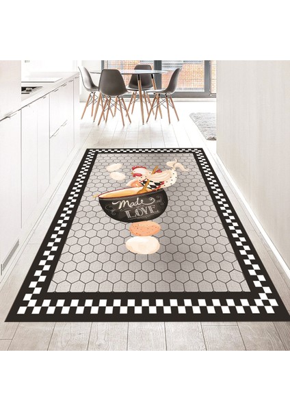 Dijital Baskılı Kaymaz Taban Yıkanabilir Mutfak Halısı Yolluk, V-Mutfak-08-Siyah,