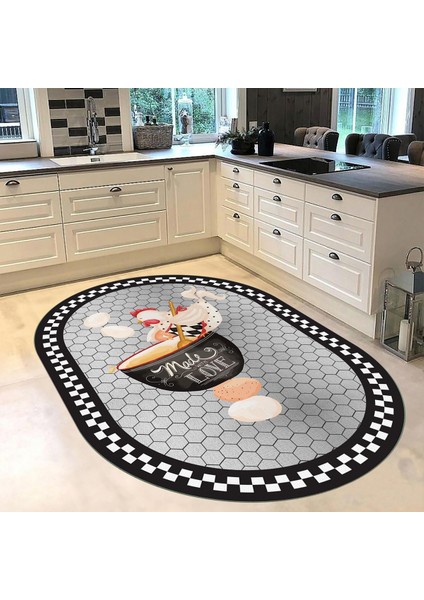 Dijital Baskılı Kaymaz Taban Yıkanabilir Oval Mutfak Halısı Yolluk, V-O-Mutfak-08-Siyah, fiyatları