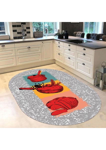 Dijital Baskılı Kaymaz Taban Yıkanabilir Oval Mutfak Halısı Yolluk, V-O-Mutfak-45-Kırmızı, fiyatları