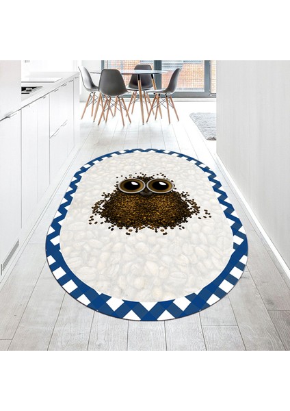 Dijital Baskılı Kaymaz Taban Yıkanabilir Oval Mutfak Halısı Yolluk, V-O-Mutfak-46-Mavi,