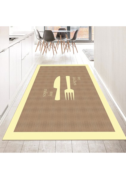 Dijital Baskılı Kaymaz Taban Yıkanabilir Mutfak Halısı Yolluk, V-Mutfak-09-Krem,